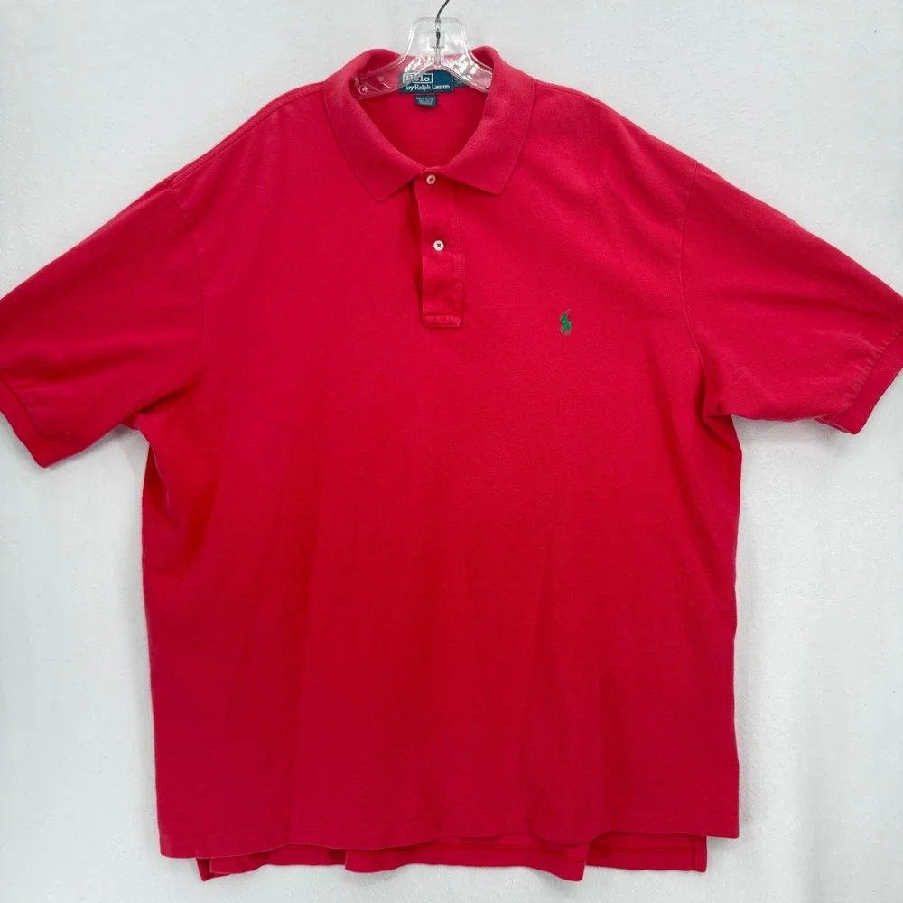 Polo Ralph Lauren Polo Shirt Mens 2XLT Red Pique Short Sleeve Green Pony Logo